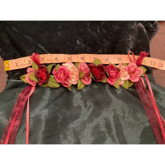 Vintage Bonnie Jean Girls Dress Green Velvet Sweetheart Neck Roses Ribbons Sze 8 - Picture 6 of 10